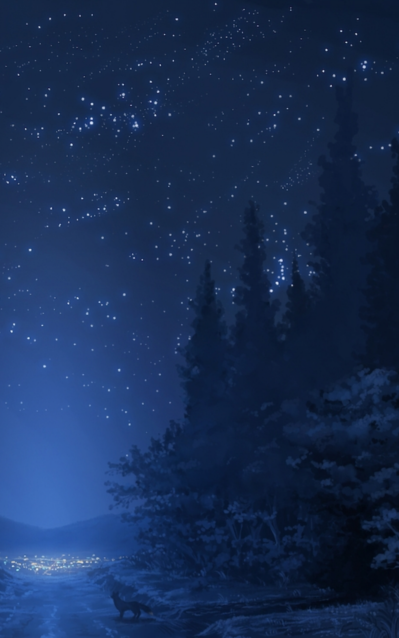 Anime Landscape, Forest, Night, Stars, Wolf - 750x1334 Wallpaper Anime Landscape, Forest, Night, Stars, Wolf - 750x1334 Wallpaper