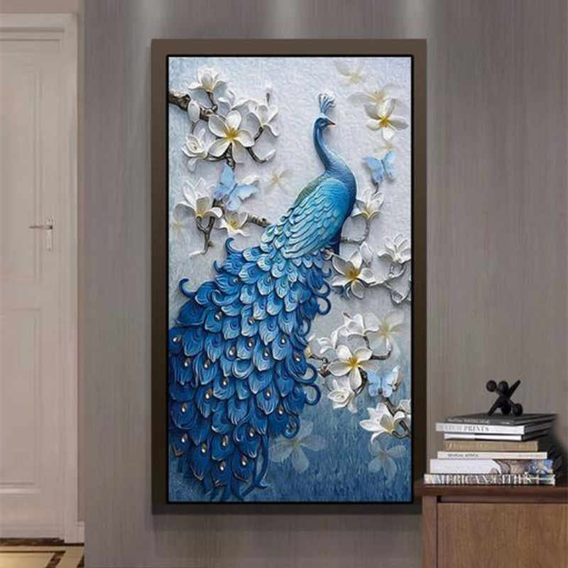 Custom Modern 3d Photo Wallpaper Relief Peacock Oil - 3d Oil Paint Peacock - HD Wallpaper 
