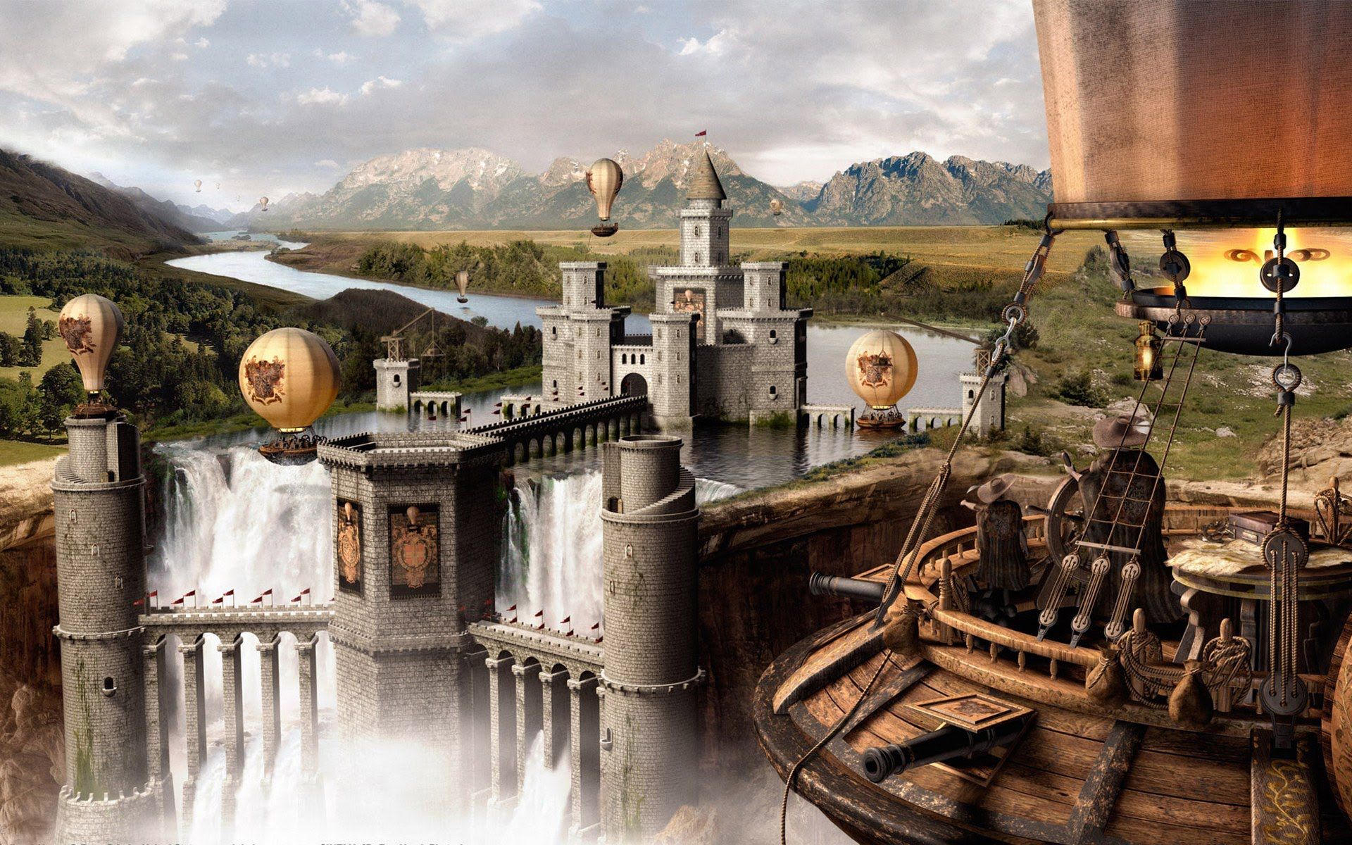 True Weather Live Wallpaper - Medieval Fantasy Steampunk City - HD Wallpaper 