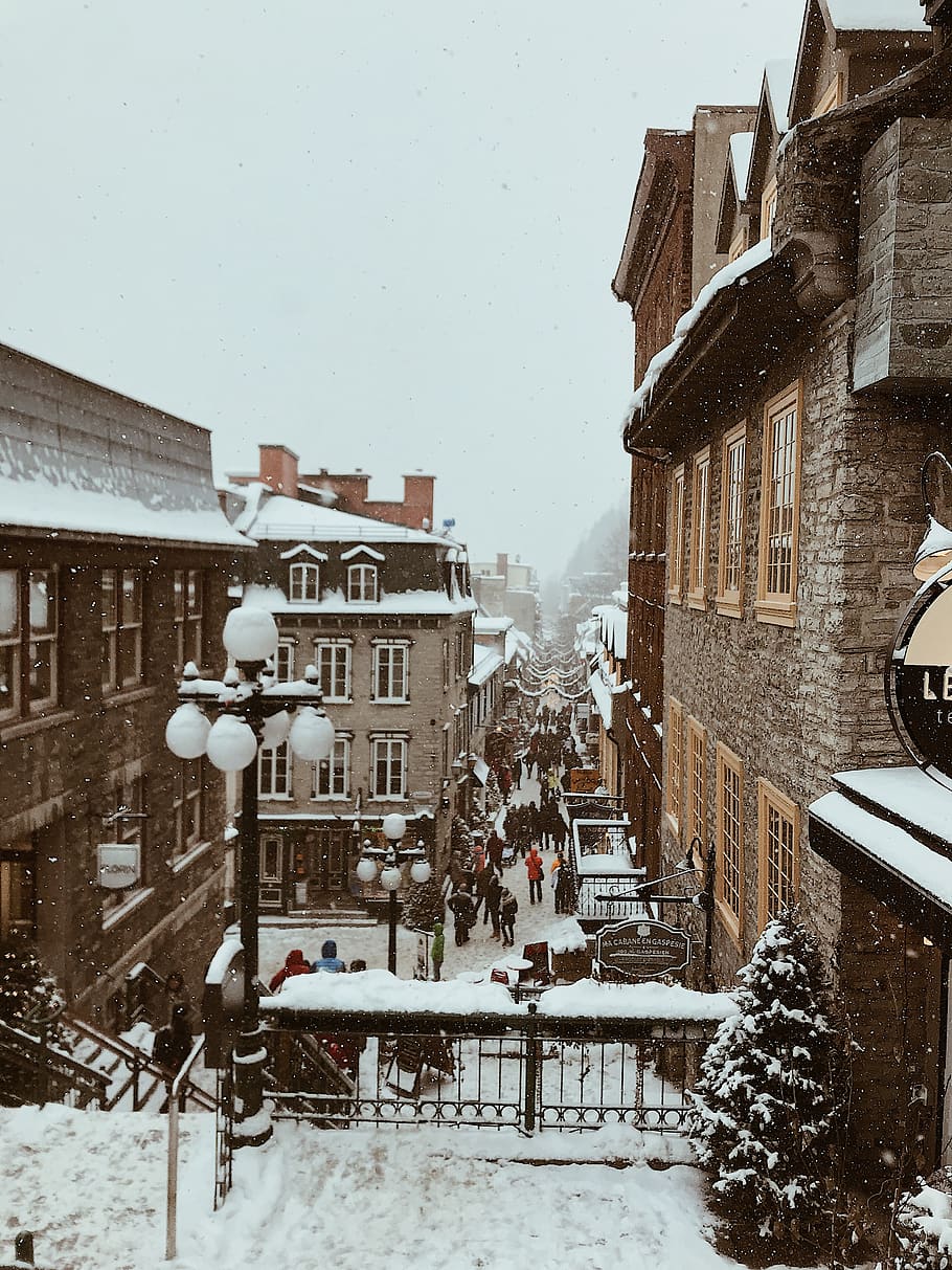 Snowy Village, Nature, Outdoors, Winter, Blizzard, - Quartier Petit Champlain - HD Wallpaper 