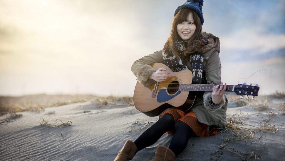 Girl, Asian, Guitar, Music Desktop Background - Guitar - HD Wallpaper 