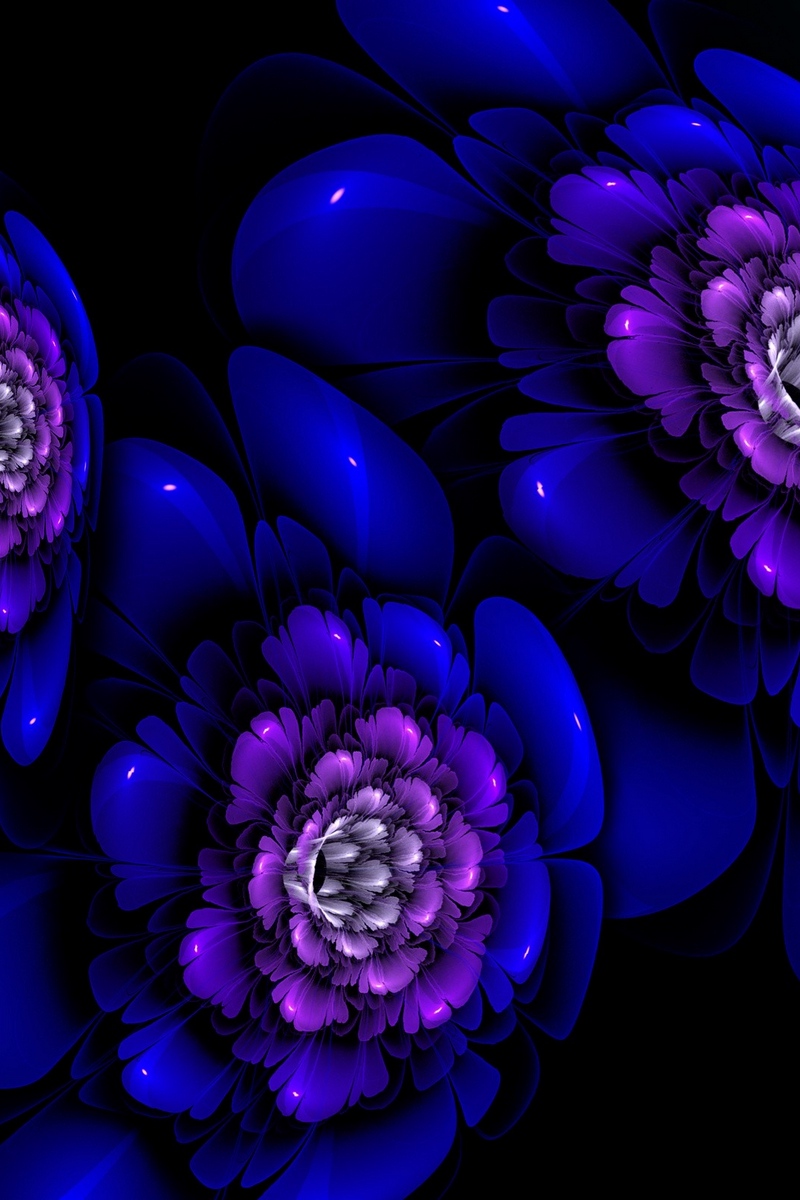 Wallpaper Fractal, Dark, Blue, Spots - Painting On Black Canvas - HD Wallpaper 