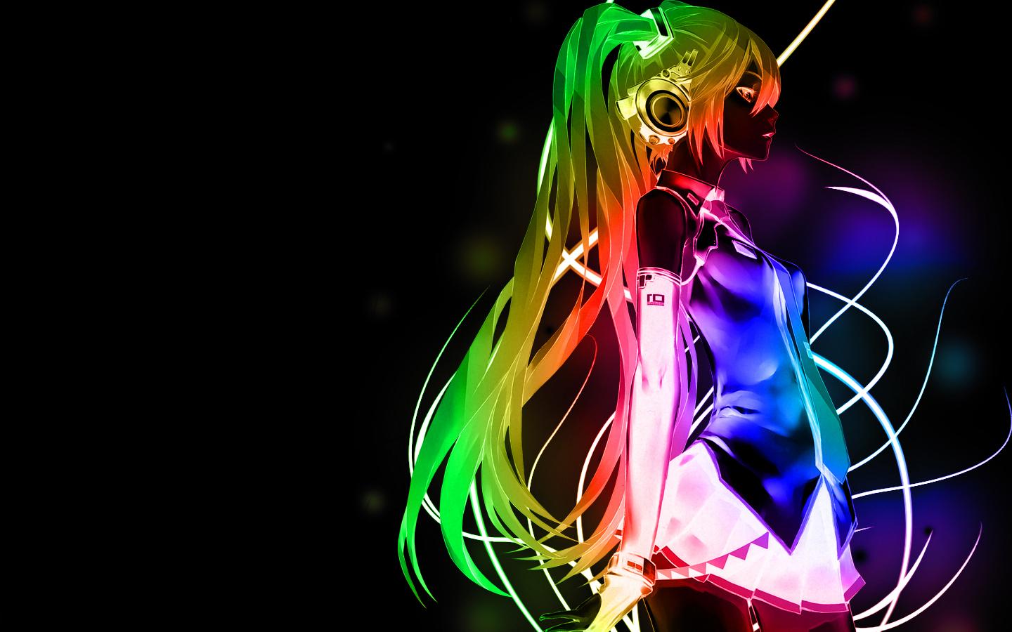 Neon Anime Wallpaper - Hatsune Miku Wallpaper Rainbow - HD Wallpaper 