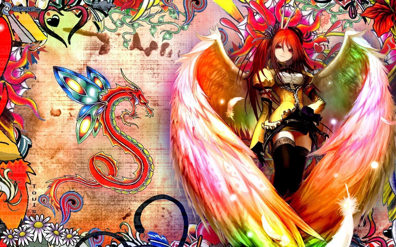 Anime Angel Colourful - HD Wallpaper 