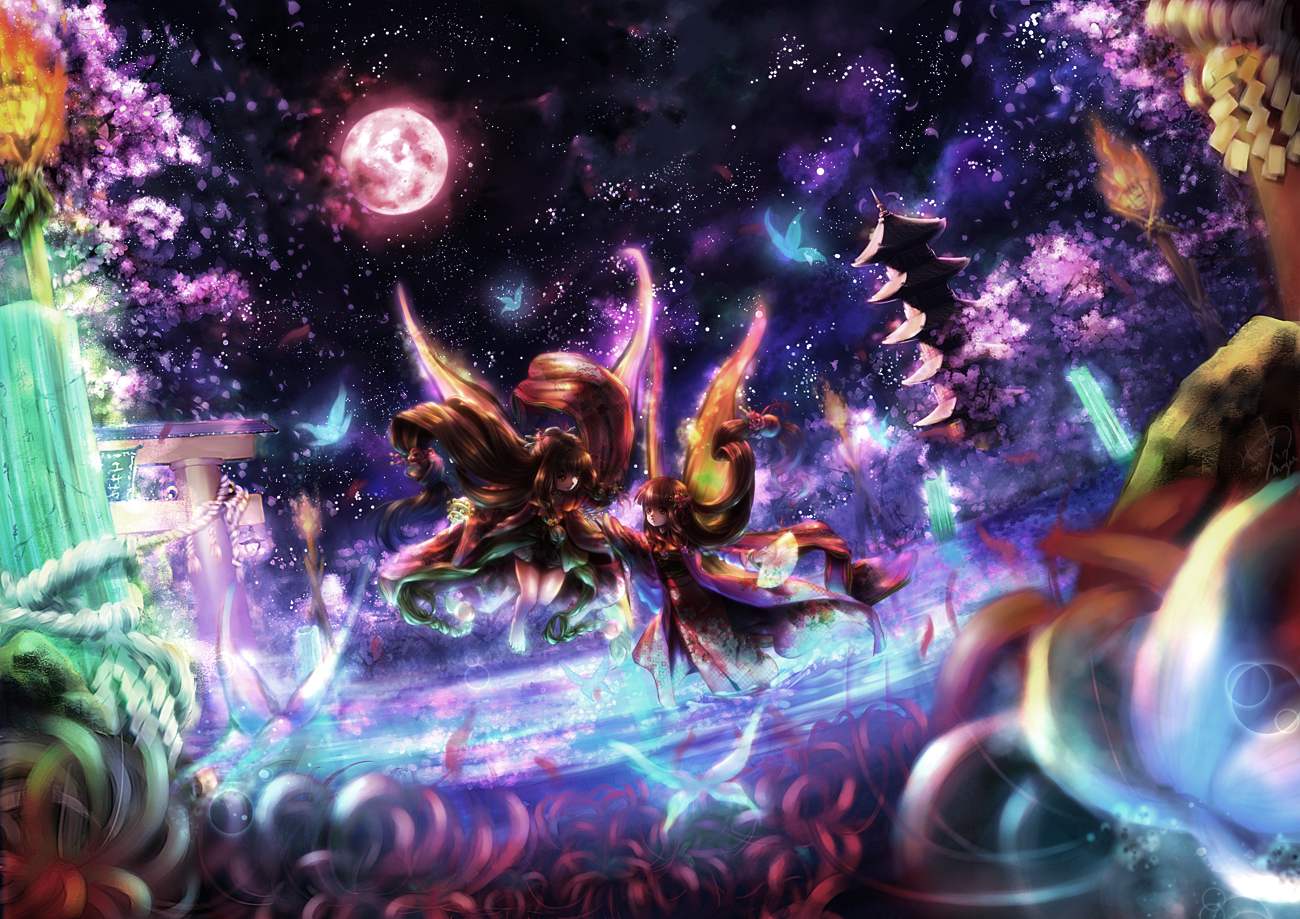 Butterfly Cherry Blossoms Flowers Japanese Clothes - Fairy Anime Background - HD Wallpaper 