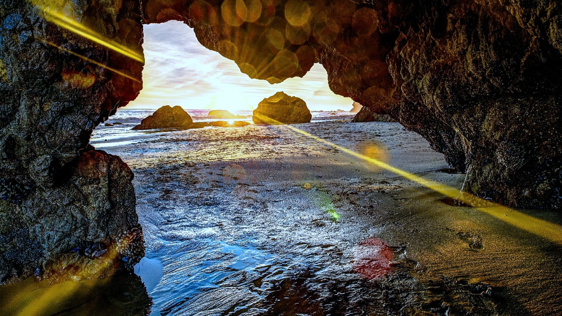 Usa Cave Malibu Beach Malibu Beach Hd Wallpapers California - Papel De Parede 3d Paisagem Caverna - HD Wallpaper 