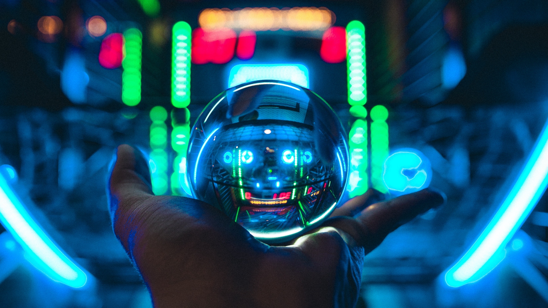 Wallpaper Ball, Glass, Hand, Neon, Transparent - Gaming Wallpaper Hd Neon - HD Wallpaper 