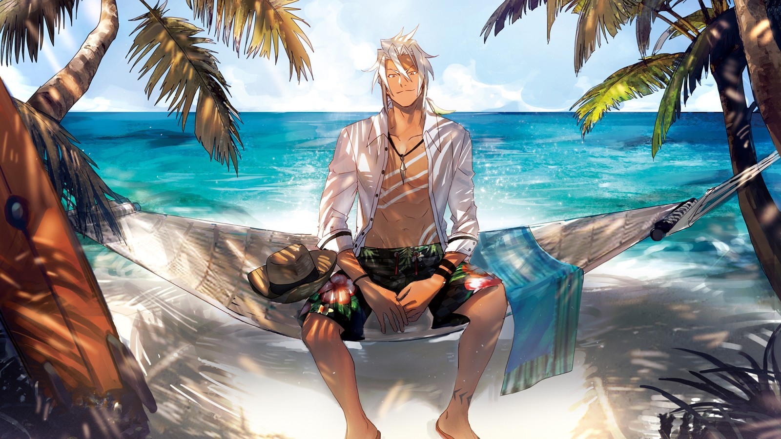 Zaveid, Tales Of Zestiria, Beach, Summer, Hammock, - Beach Summer Palm Tree - HD Wallpaper 