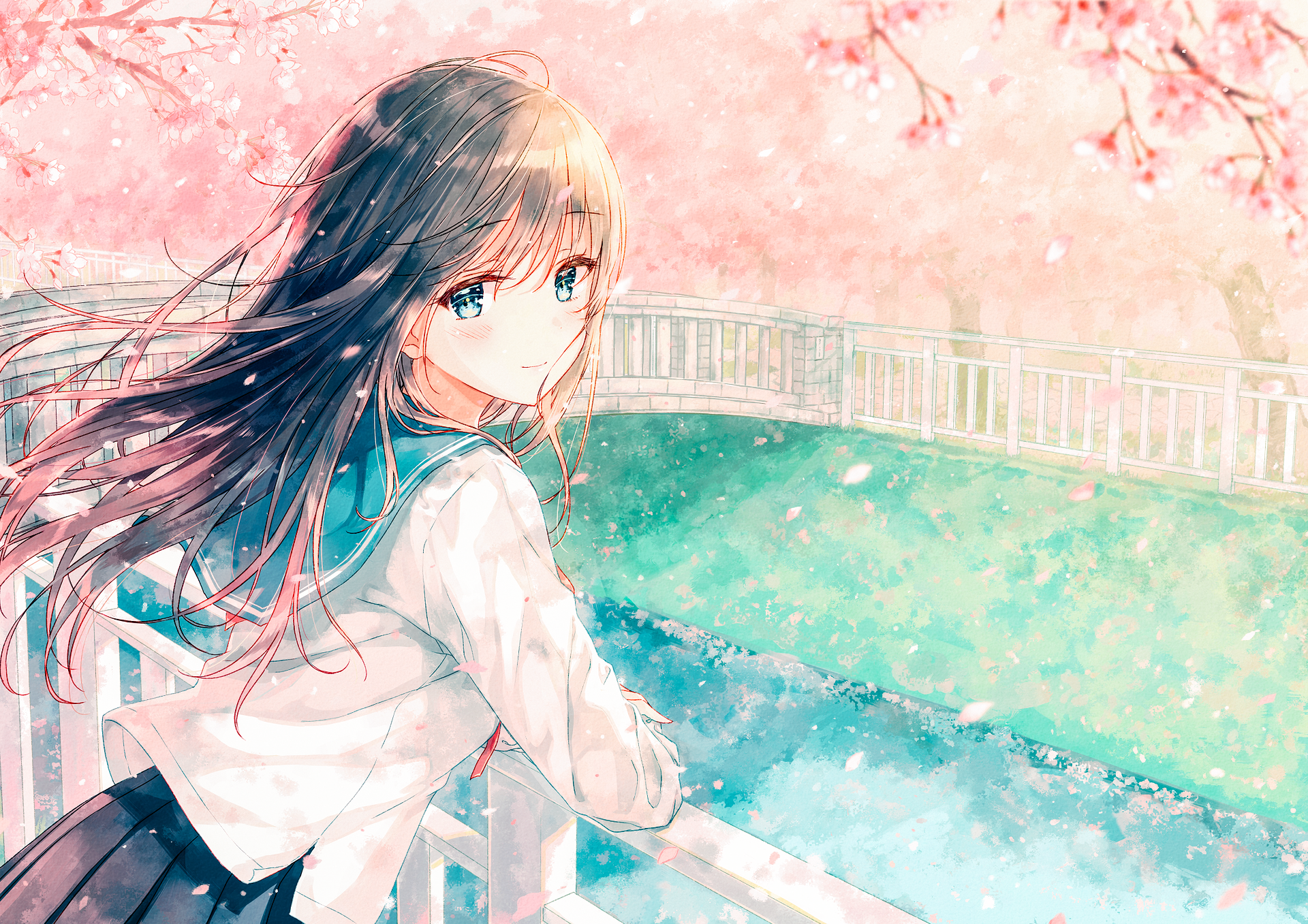 Anime Girl Brown Hair Blue Eyes - HD Wallpaper 