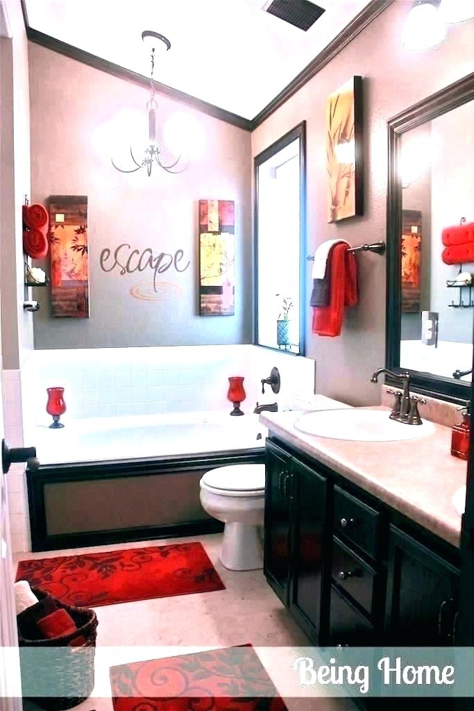 Fun Small Bathroom Ideas Delightful Wallpaper Flooring - Red And Brown Bathroom Ideas - HD Wallpaper 