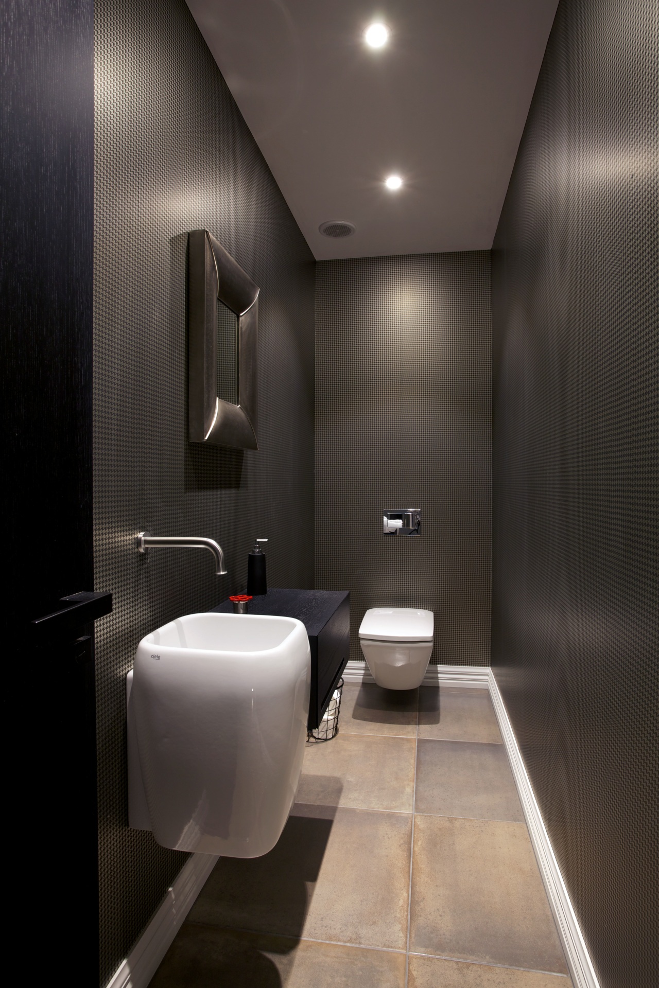 Modern Black Wallpaper Powder Room - HD Wallpaper 
