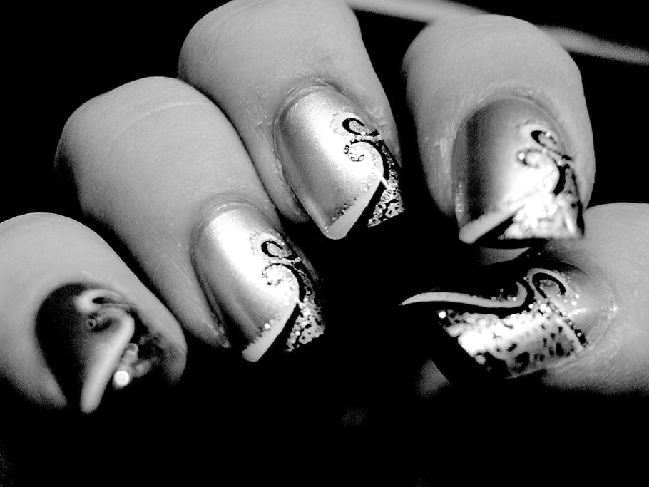 Grayscale Photography Of Nail Polish, Fake, Nails, - Black And White Nail Business Card - HD Wallpaper 