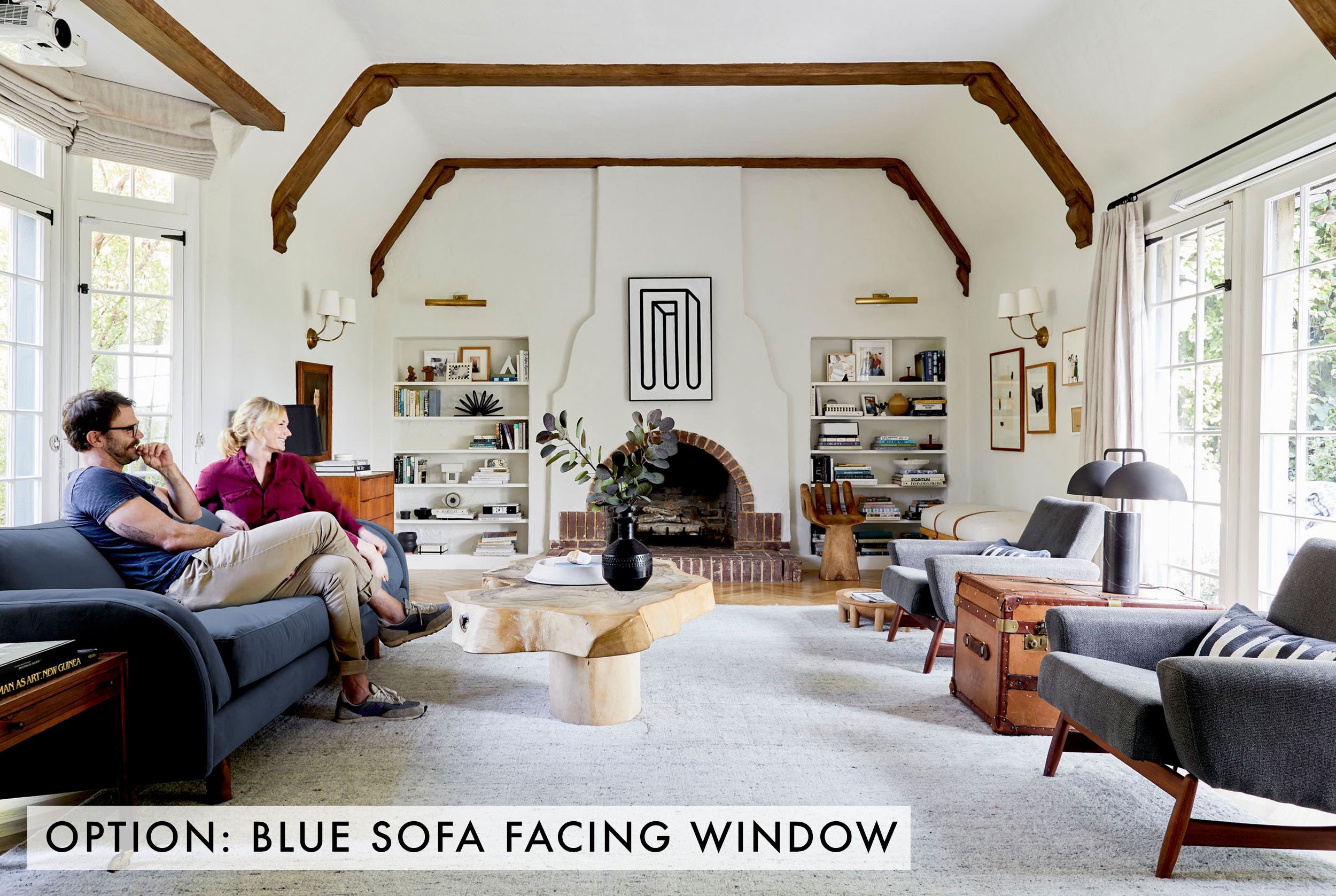 Blue Sofa Facing Window - Bentwood Rocker Living Room - HD Wallpaper 