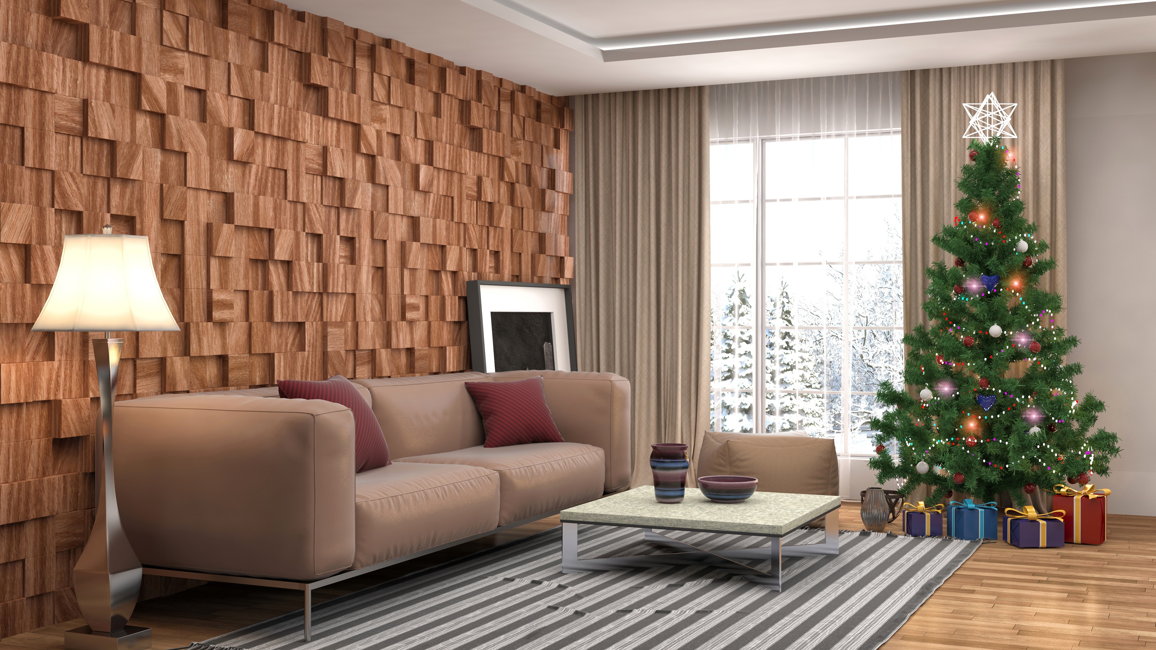 Wallpaper Living Room, Christmas Tree, Gifts, Sofa - Christmas Living Room - HD Wallpaper 