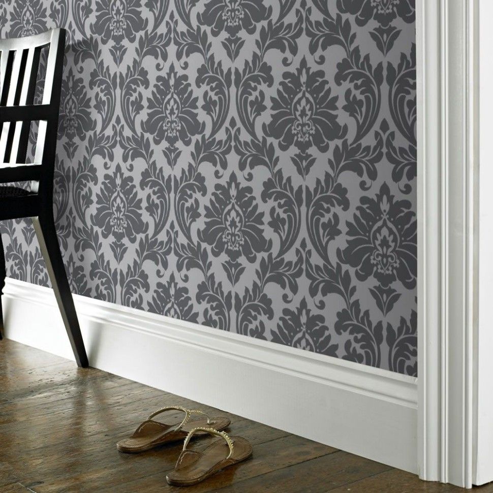 Grey Damask Wallpaper Room - HD Wallpaper 
