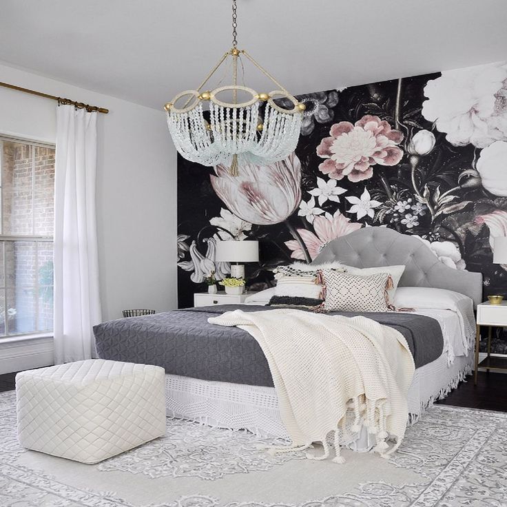 Large Floral Wallpaper Bedroom - HD Wallpaper 