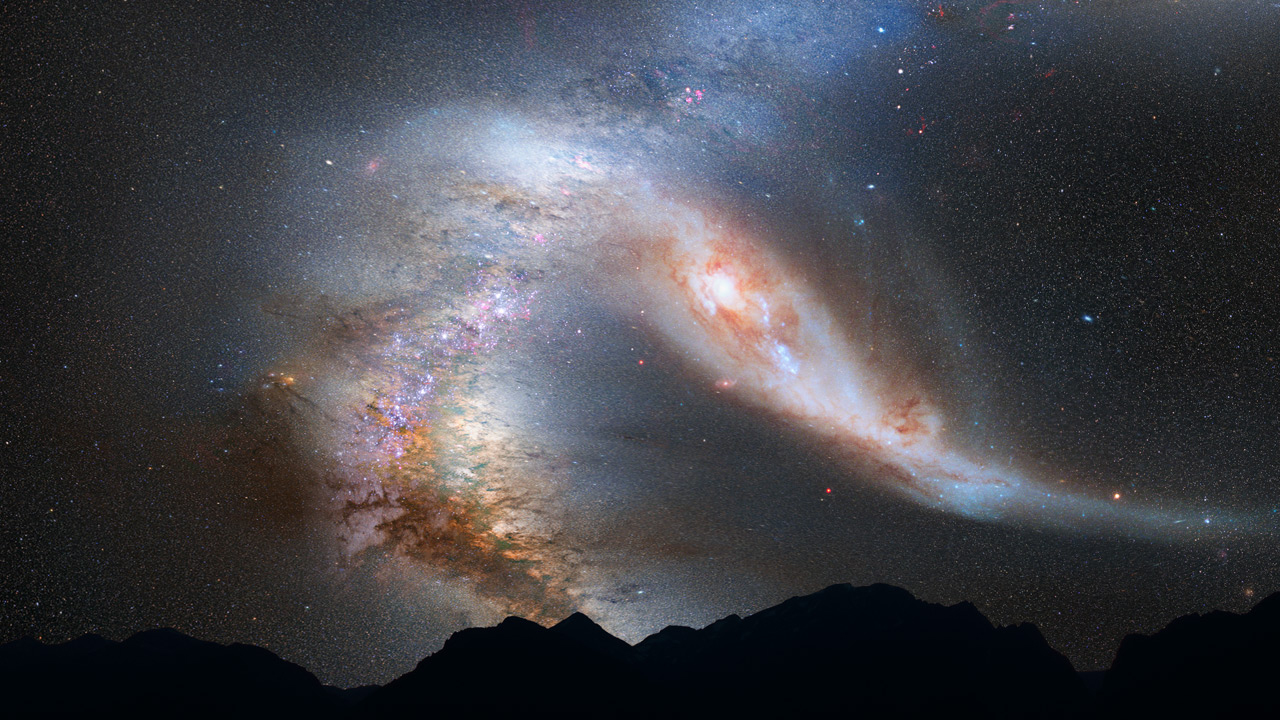Andromeda Galaxy And The Milky Way Collision - Sky In 4 Billion Years - HD Wallpaper 
