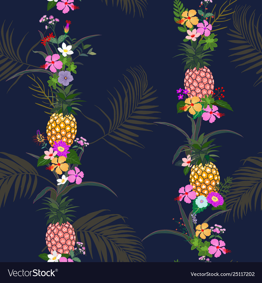 Pineapple And Tropical Flower - HD Wallpaper 