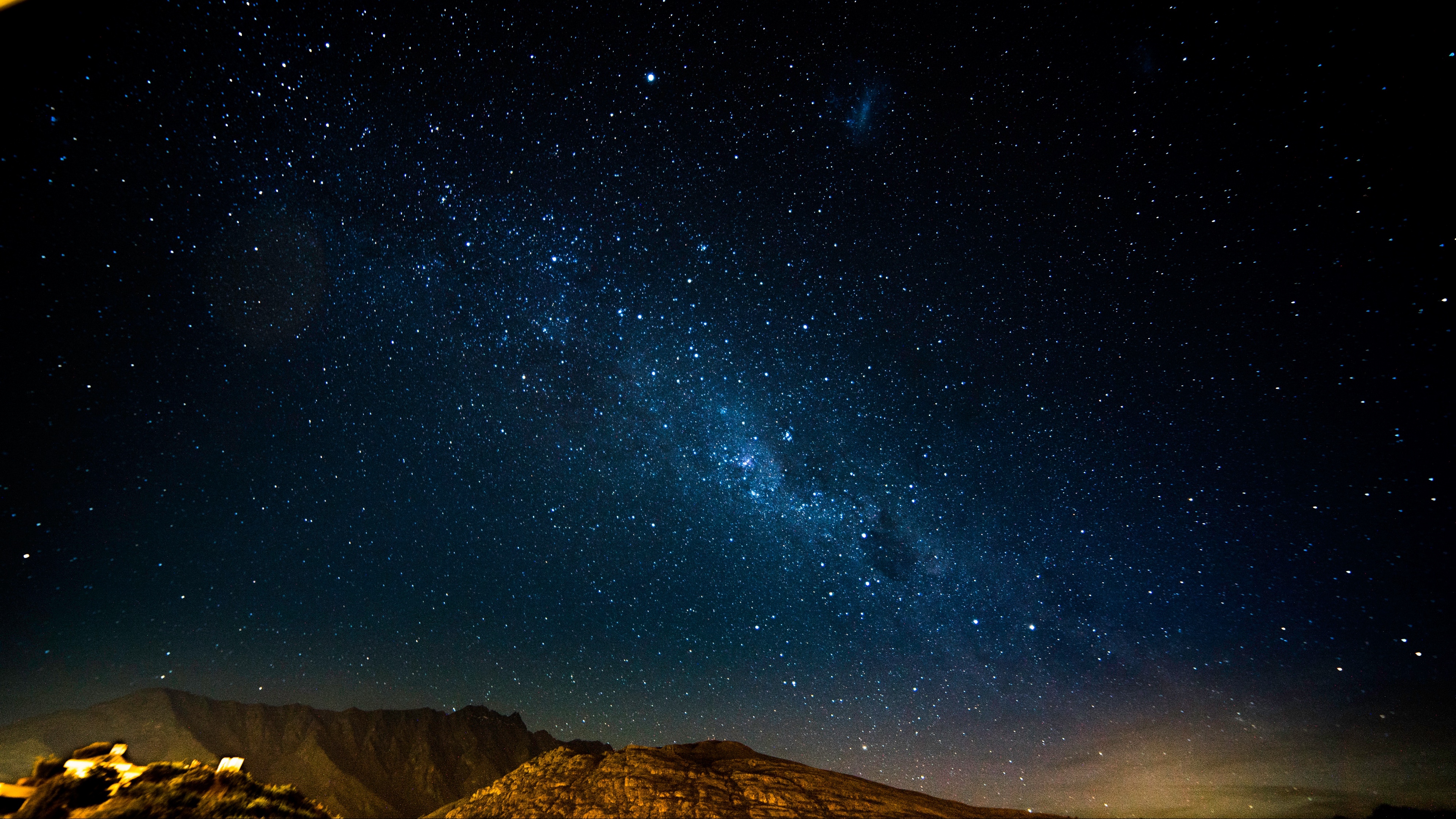 Wallpaper Starry Sky, Night, Mountains, Radiance, Glitter - 4k Hd Starry Night - HD Wallpaper 