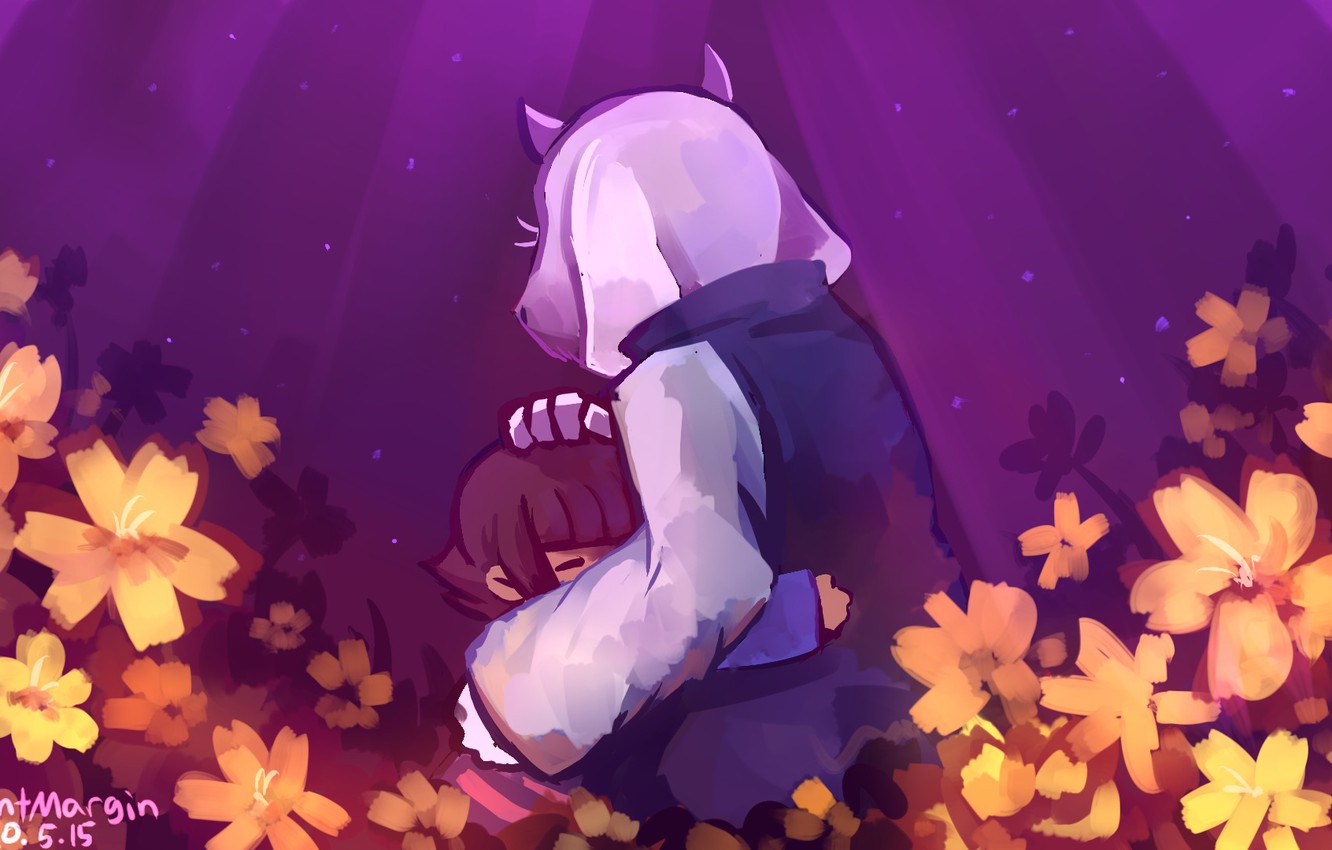 Photo Wallpaper Art, Girl, Undertale - Frisk And Toriel Hug - HD Wallpaper 