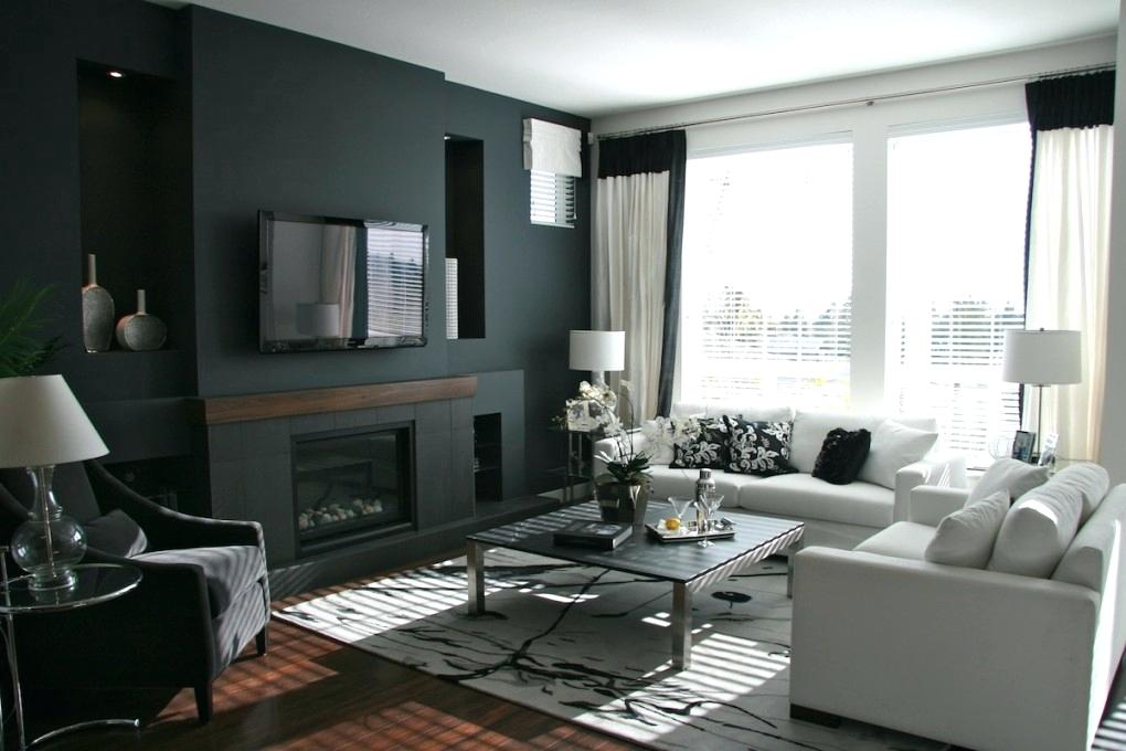 Feature Wall Living Room Black Home Design Throughout - Black Feature Wall Living Room - HD Wallpaper 