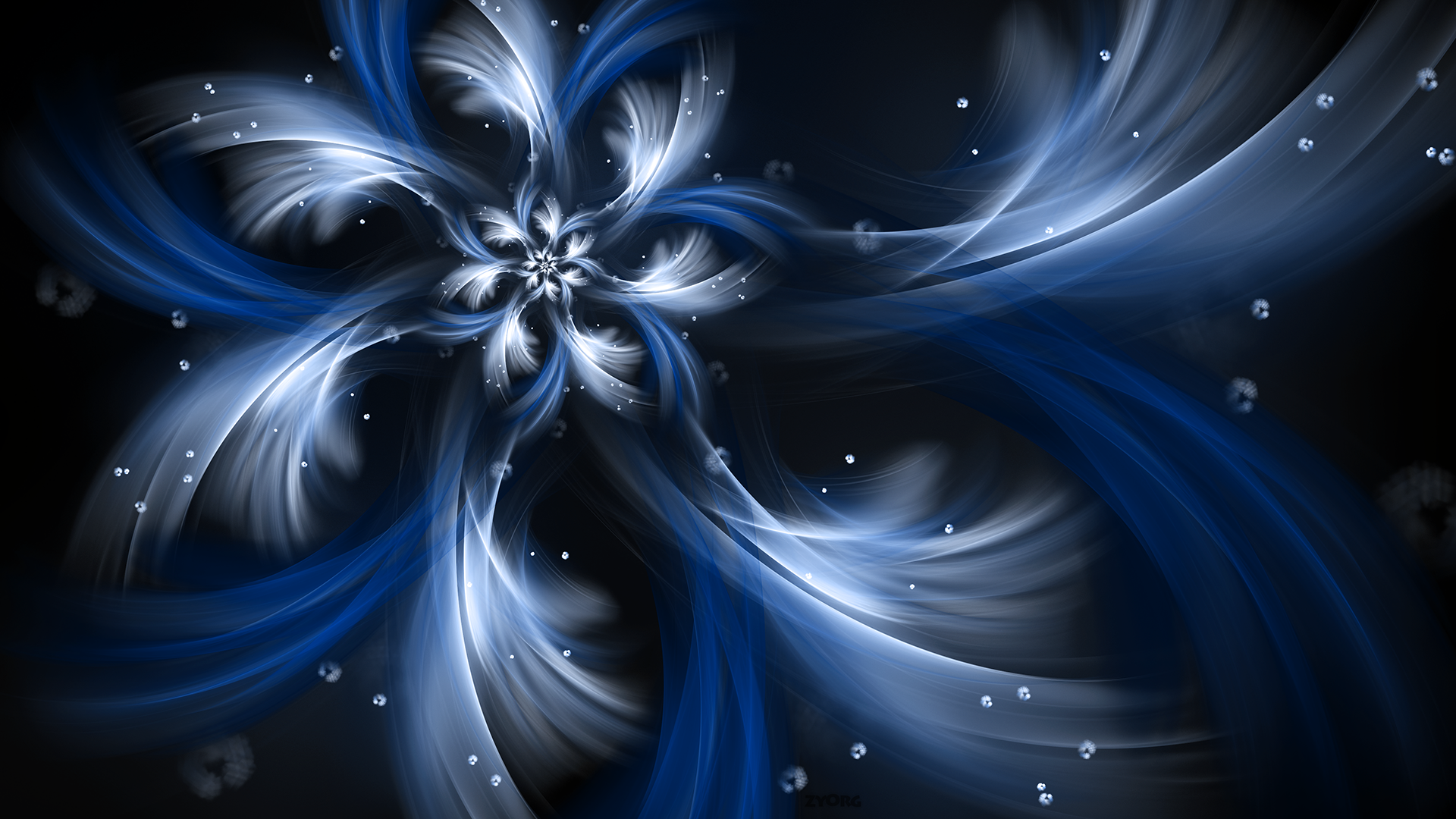 Blue White Fractal Art Dark Wallpaper - Background Wallpaper Blue Black Abstract - HD Wallpaper 