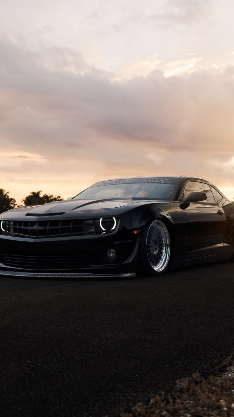 Chevrolet Camaro Zl1 Matte Black Muscle Car - Car Matte Black Iphone - HD Wallpaper 