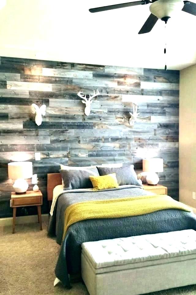 Accent Wallpaper Bedroom Feature Wall Bedroom Grey - Rustic Laminate Flooring On Walls - HD Wallpaper 