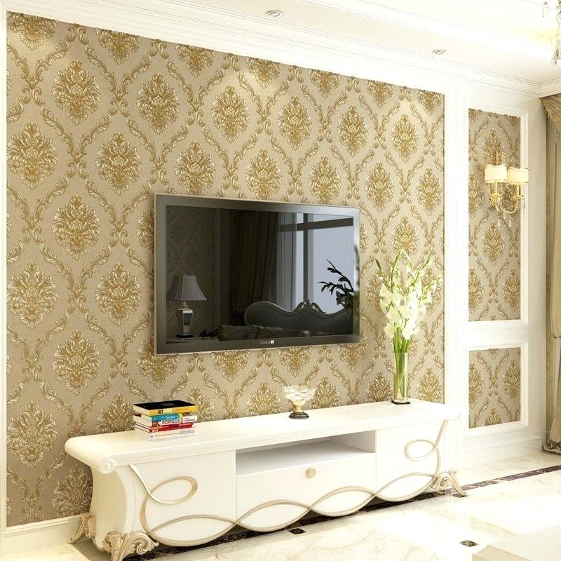 Luxury Living Room Wallpaper New Damask Background - Living Room Wallpaper For Tv Background - HD Wallpaper 