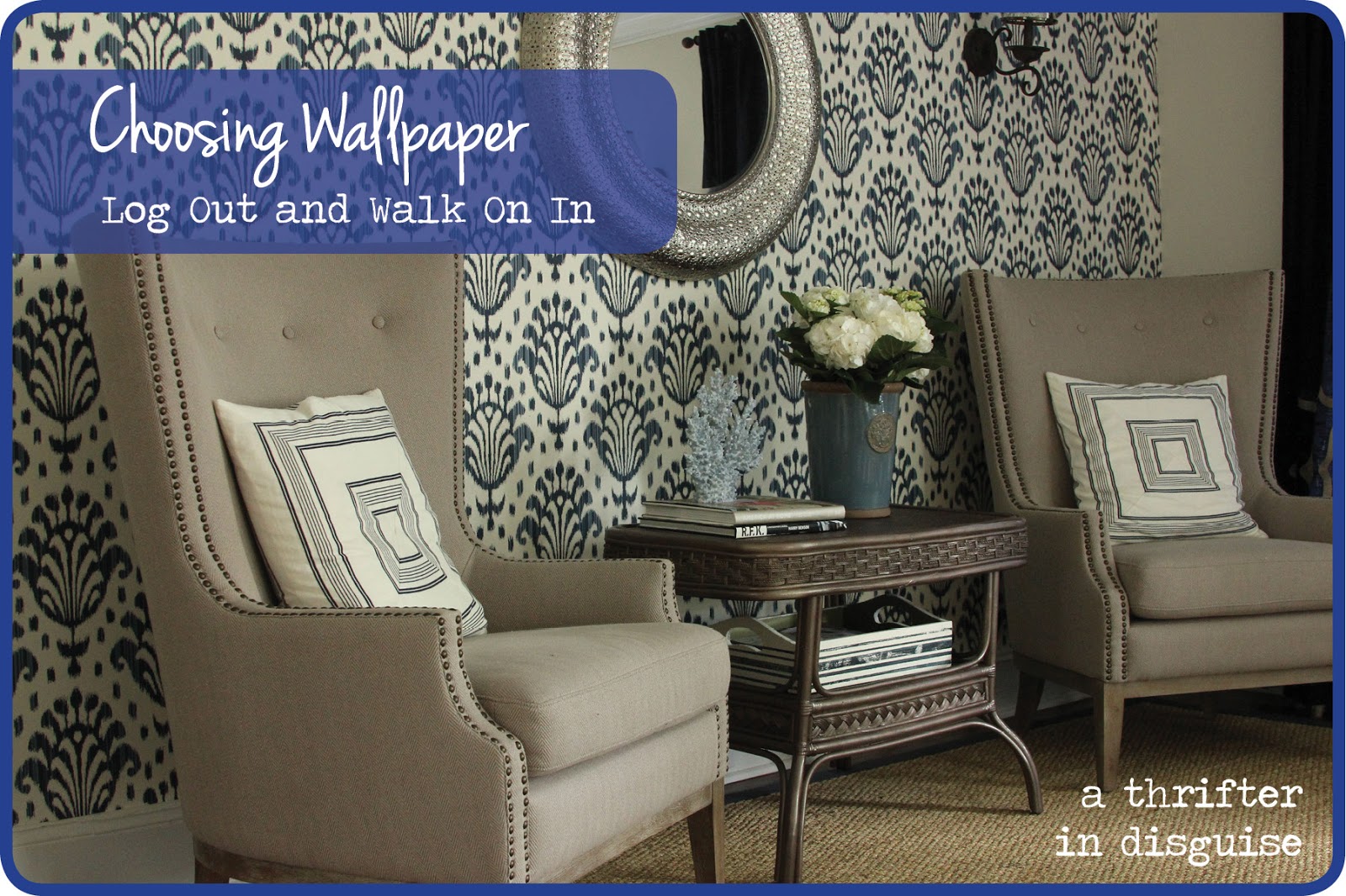 Thibaut Ikat Wallpaper Blue In Rooms - HD Wallpaper 