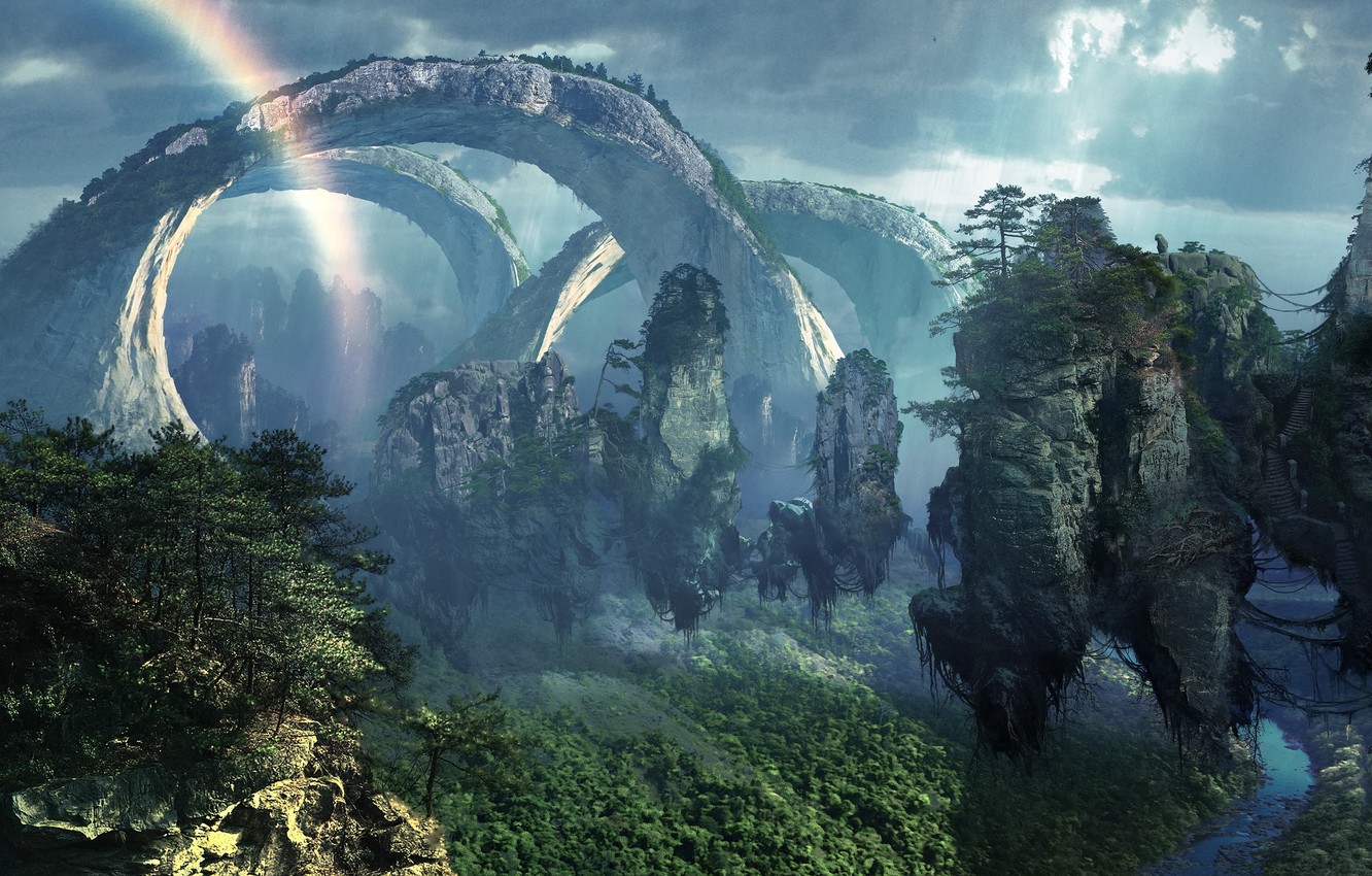Photo Wallpaper Islands, Mountains, Stones, Jungle, - Alien World - HD Wallpaper 