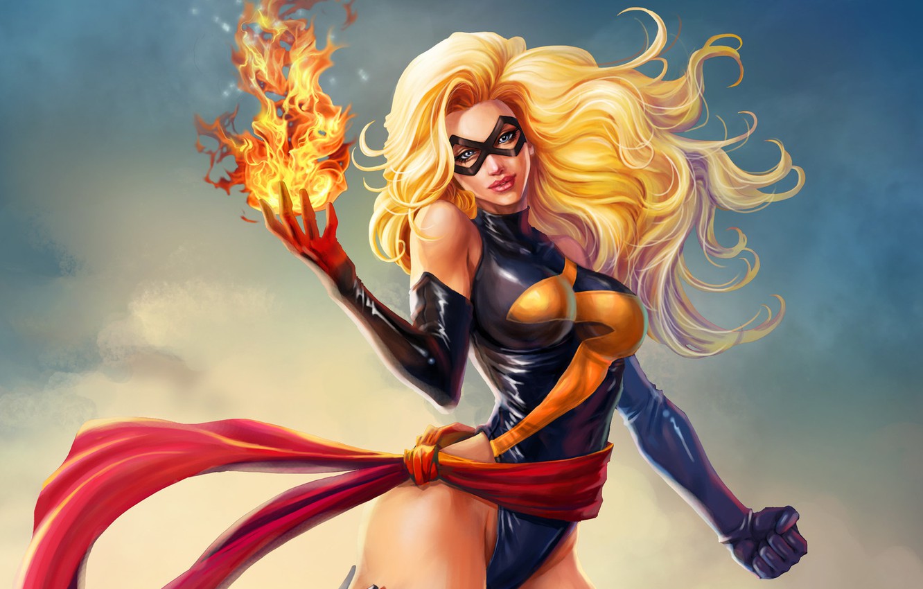 Photo Wallpaper Girl, Flight, Fire, Mask, Costume, - Ms Marvel Wallpaper Hd - HD Wallpaper 