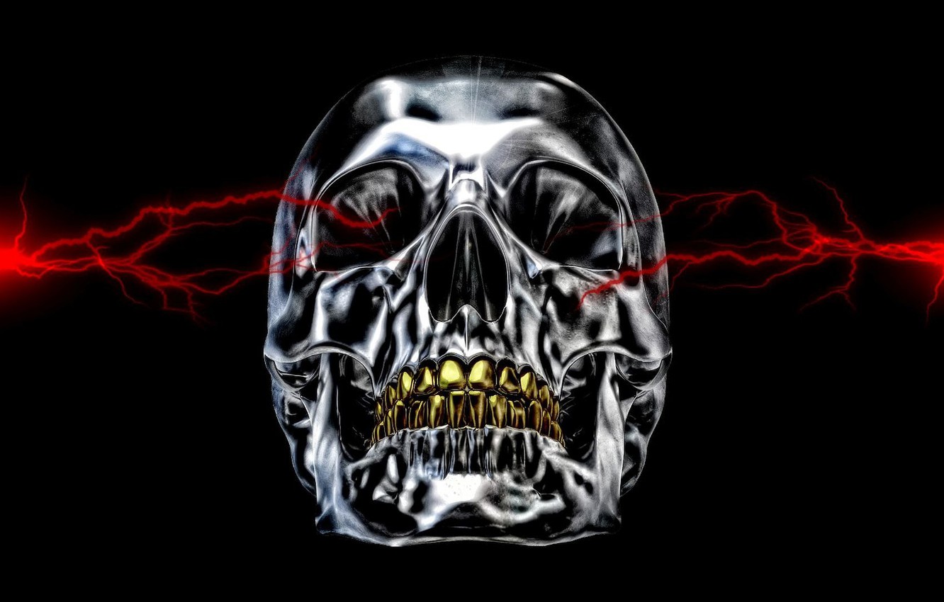 Photo Wallpaper Metal, Sake, Red, Hardcore, Heavy Metal, - Metal Chrome Skull - HD Wallpaper 