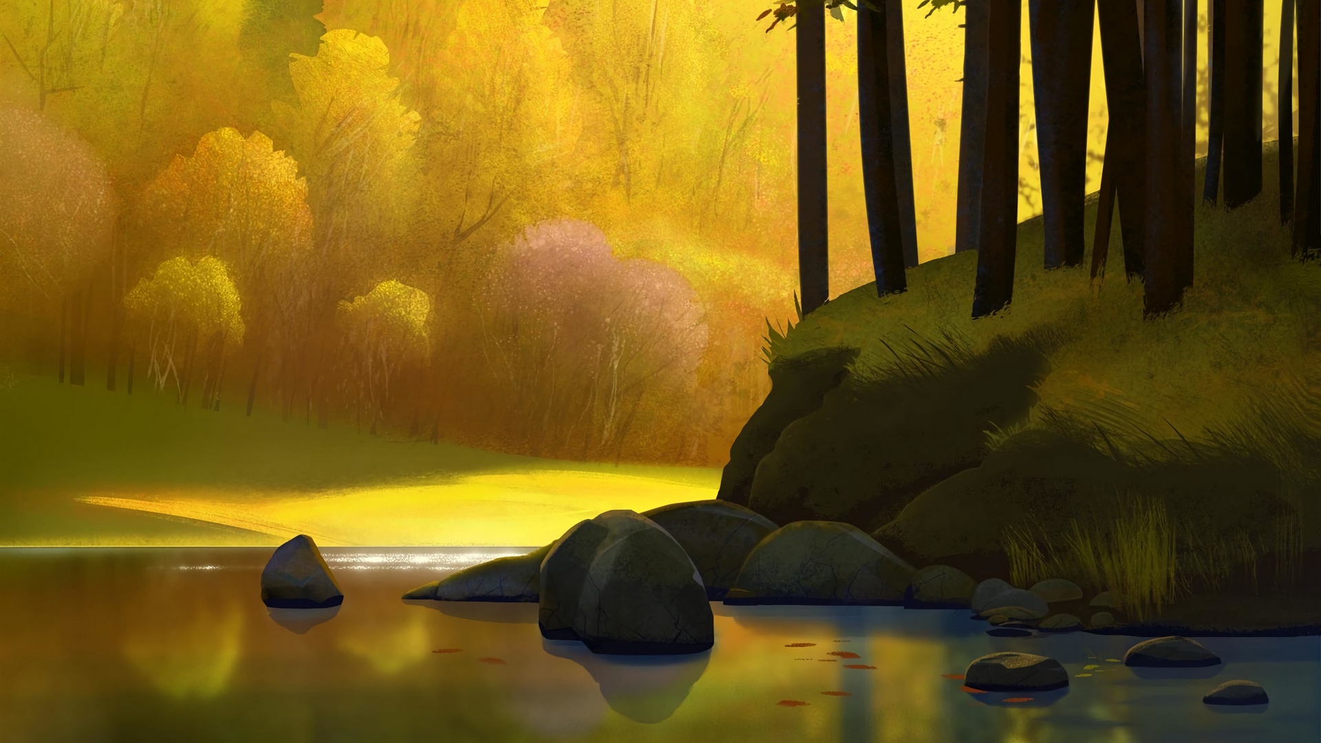 Wallpaper Landscape, Art, Autumn, Trees - HD Wallpaper 