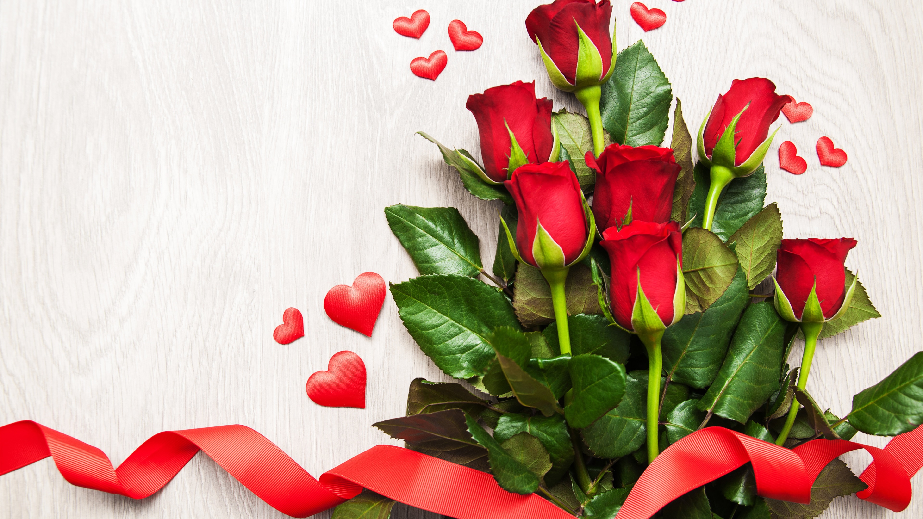 Wallpaper Red Roses, Love Hearts, Ribbon - Fondos Con Rosas Rojas - HD Wallpaper 