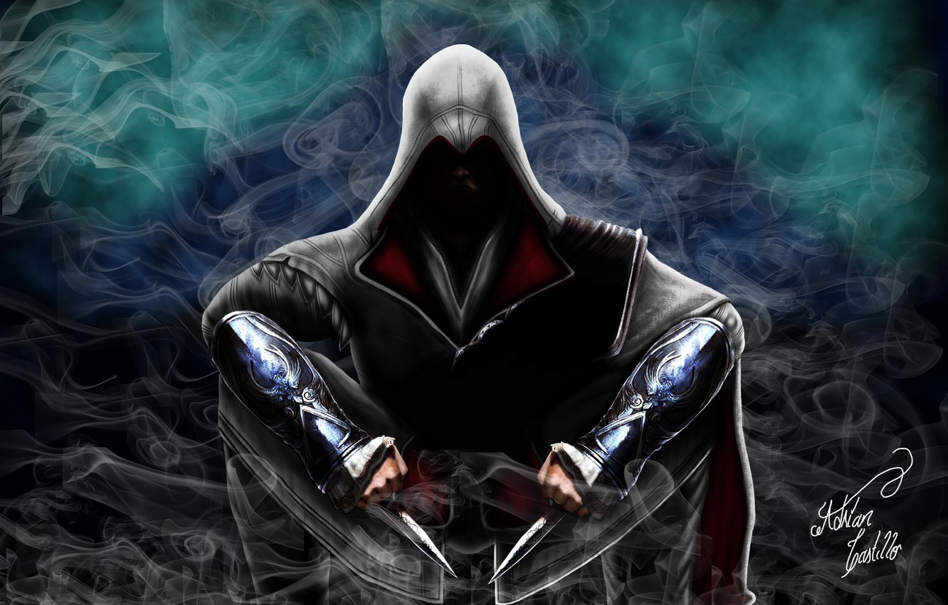 Photo Wallpaper Smoke, Knives, Assassin, Killer, Assassin - Assassin's Creed Brotherhood - HD Wallpaper 