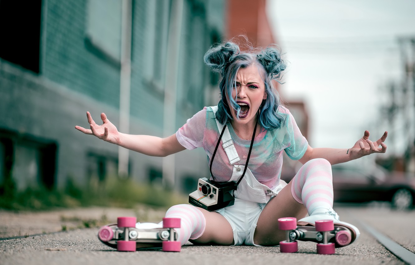 Photo Wallpaper Girl, Mood, Emotion, Roller Skates - Roller Skates - HD Wallpaper 