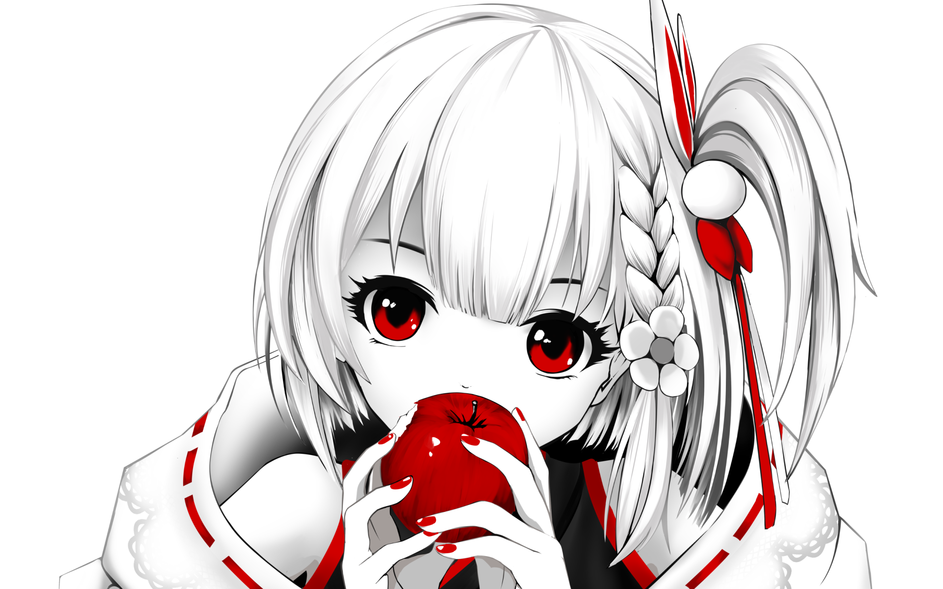 Kotone Tenjin, Red Apple, Artwork, Red Eyes, Virtual - HD Wallpaper 