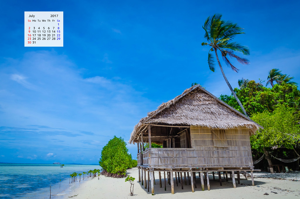 July 2017 Calendar Desktop Wallpaper - Hut - HD Wallpaper 