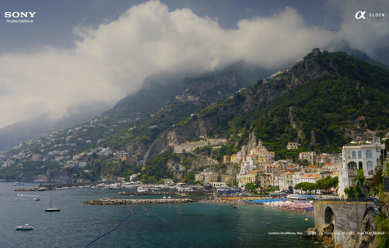 Photo Wallpaper Clouds, Landscape, Mountains, Nature, - Amalfi - HD Wallpaper 