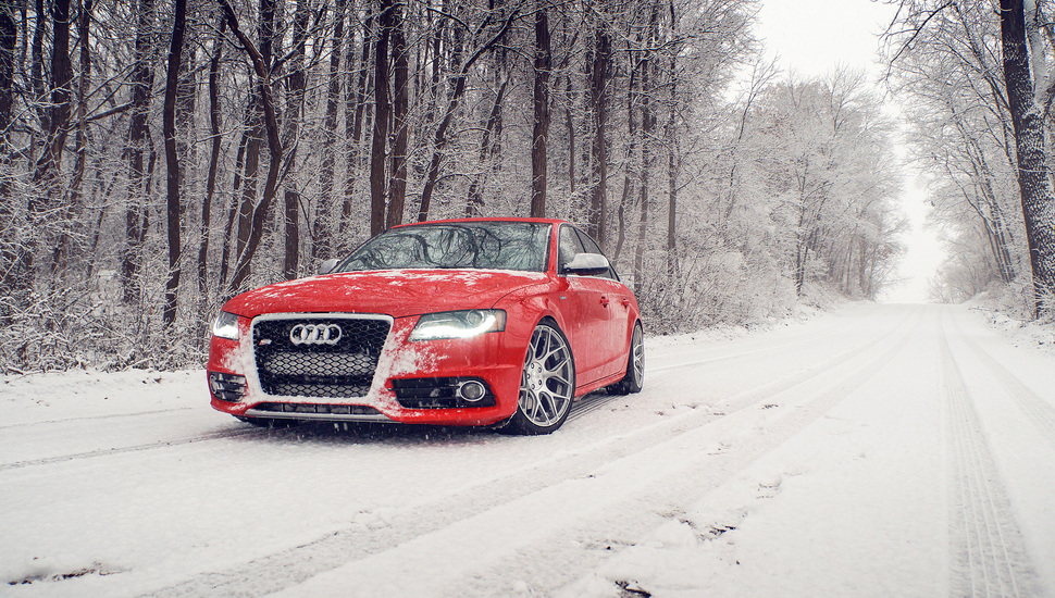Audi, S4, Red, Snow, Red, Audi, Before, Winter, Winter - Audi Snow - HD Wallpaper 
