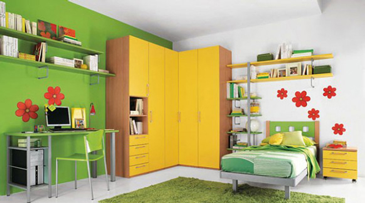 Kid S Room With Corner Shelving Units - Kids Bedroom Designs For Small Spaces - HD Wallpaper 