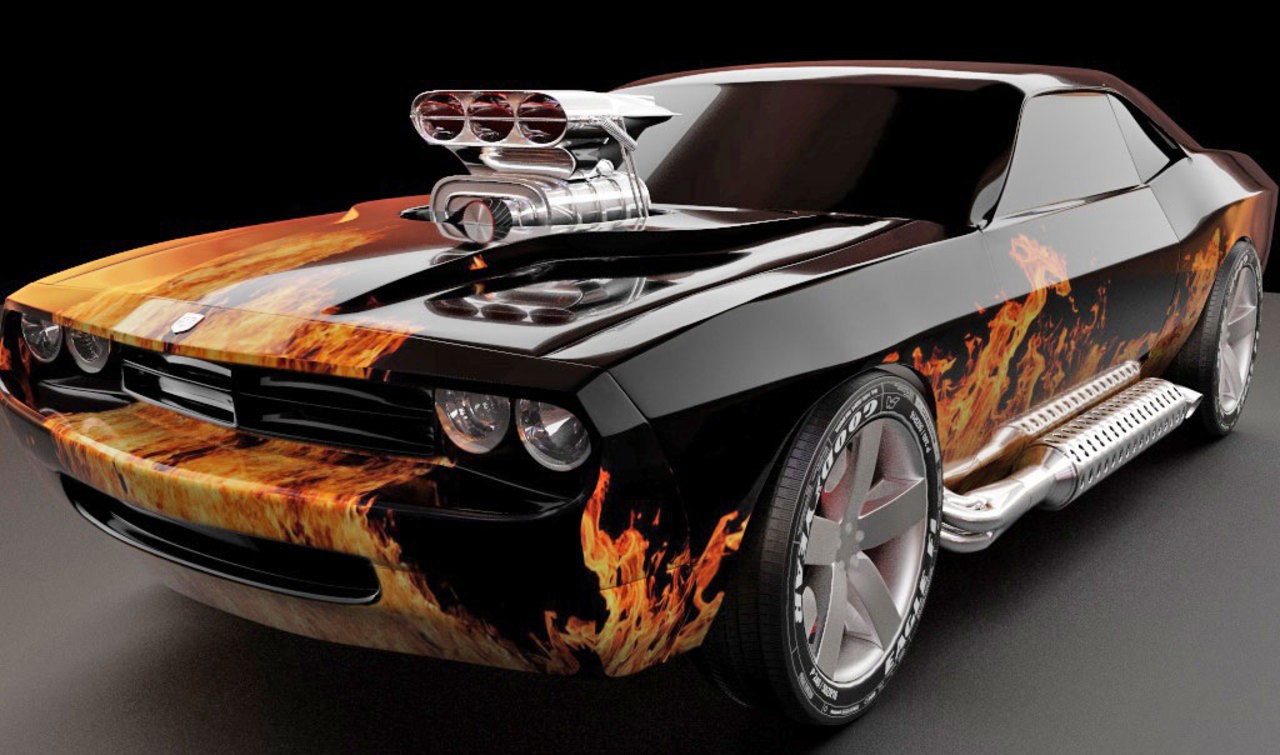 Dodge Challenger With Flames - HD Wallpaper 