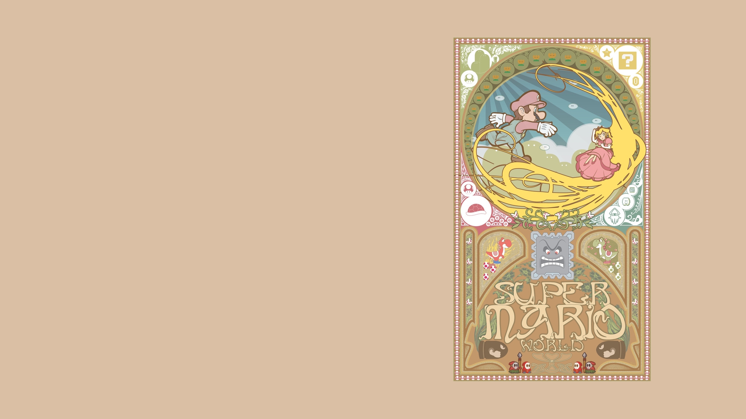 Mario Super Mario Super Mario World Princess Peach - Art Nouveau Super Mario - HD Wallpaper 