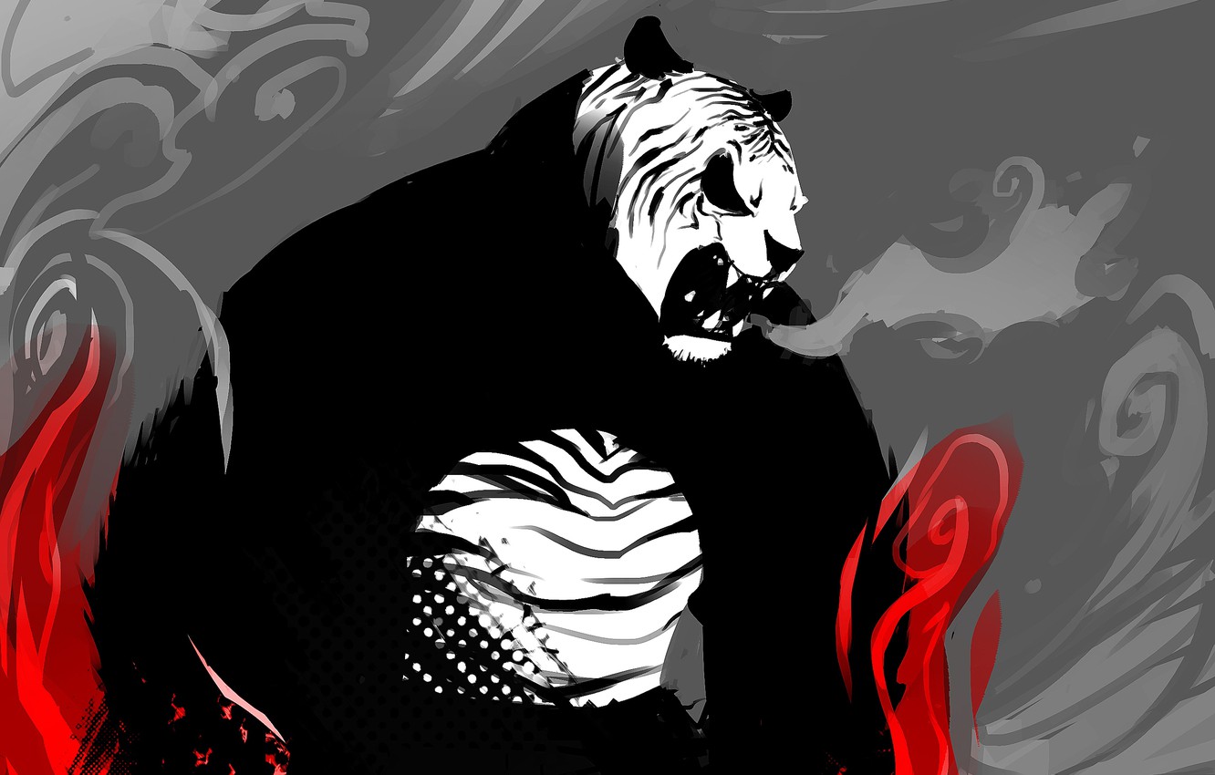 Photo Wallpaper Anger, Tiger, Art, Panda - Обои Гнев - HD Wallpaper 