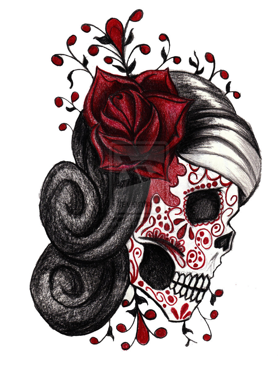 Red Sugar Skull Tattoo - HD Wallpaper 