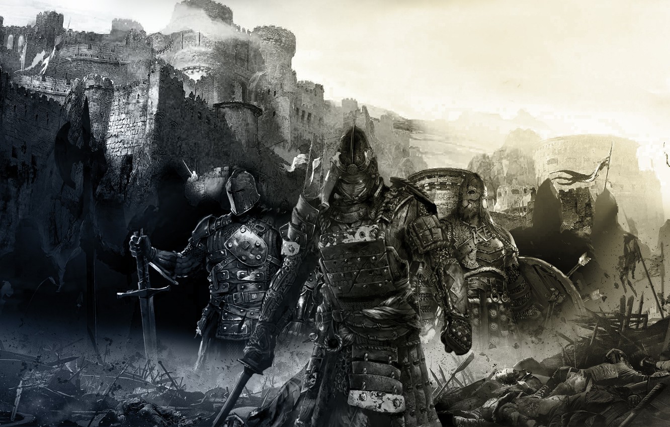 Photo Wallpaper Castle, Sword, Warrior, Samurai, Armor, - Honor Knight Samurai Viking - HD Wallpaper 