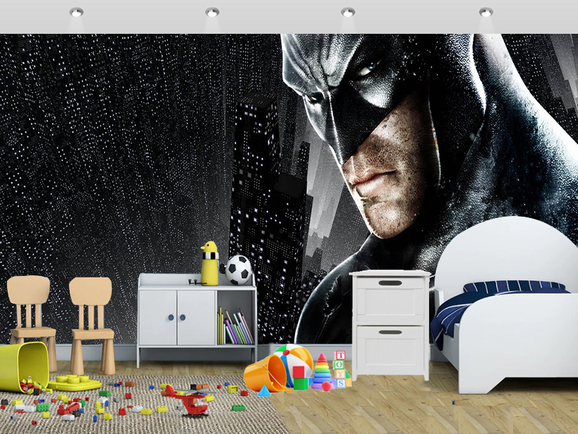 Batman Top Building Night Superhero Wall Mural Kidsroom - Wall Painting Using Paint Brush - HD Wallpaper 