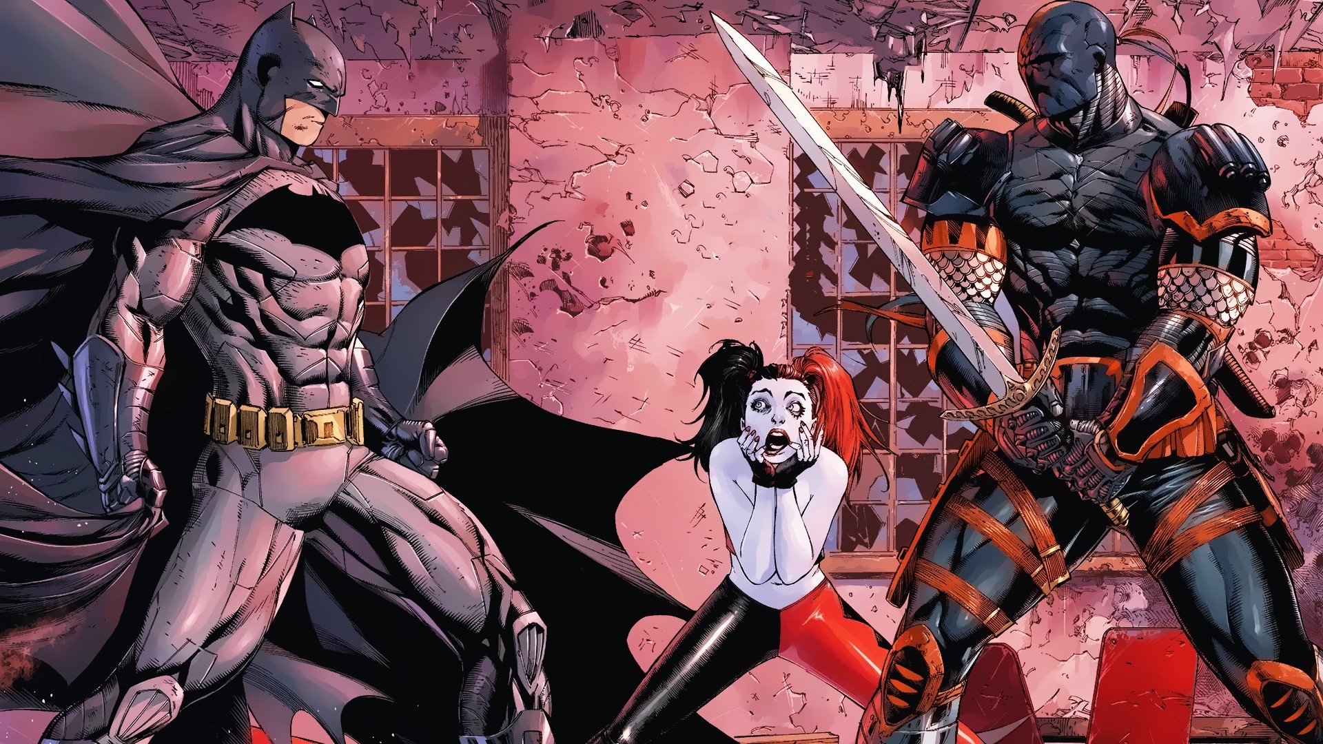Harley Quinn Batman And Deathstroke - HD Wallpaper 