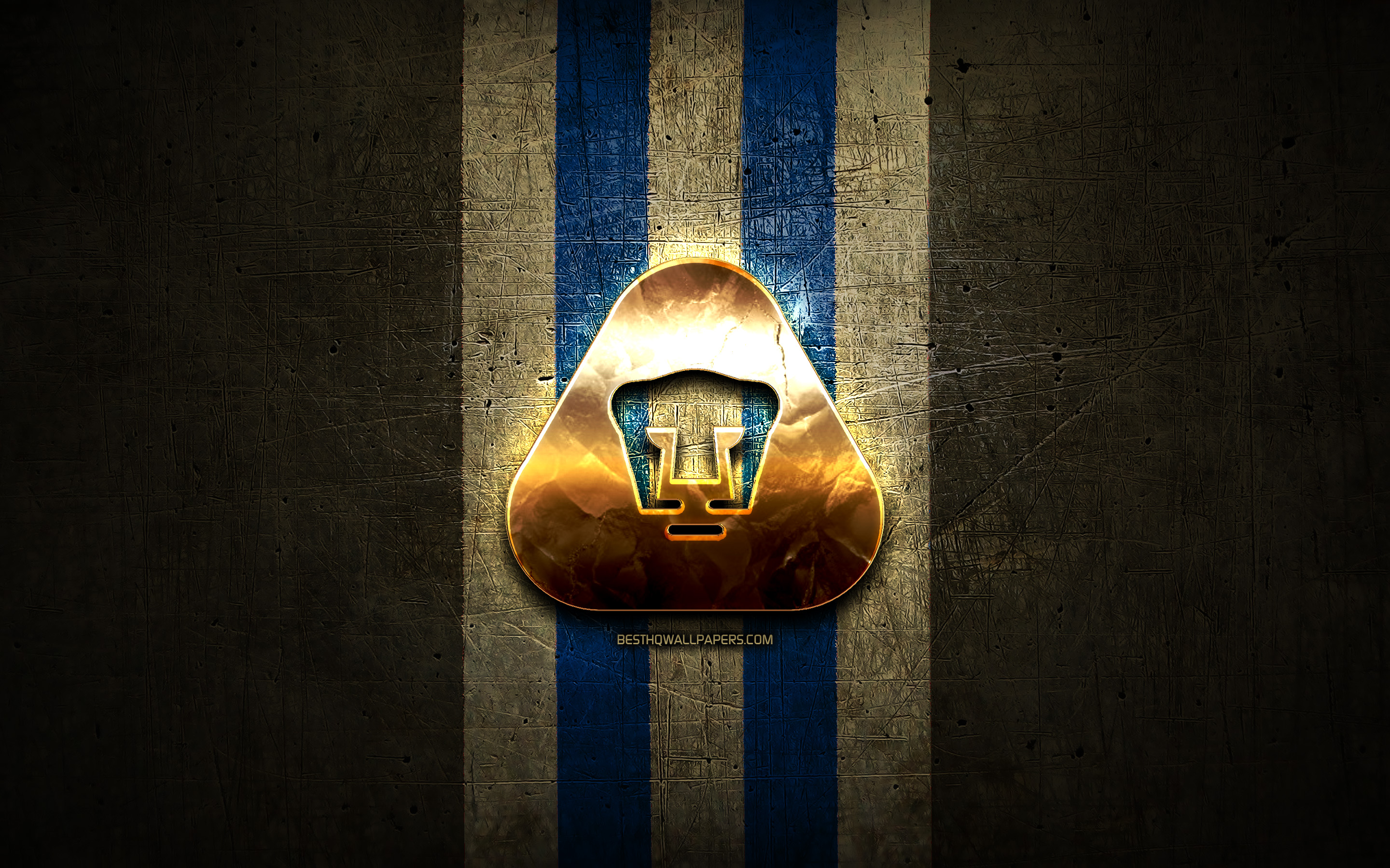Pumas Unam Fc, Golden Logo, Liga Mx, Brown Metal Background, - Pumas Unam 2020 Logo - HD Wallpaper 